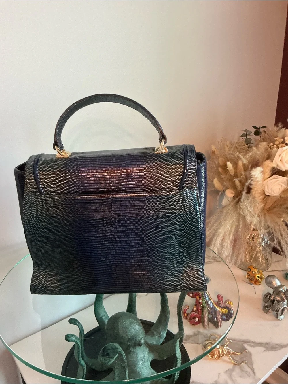 Brahmin Sample Ingred Iridescent Black and blue Textured Top-Handle Satchel